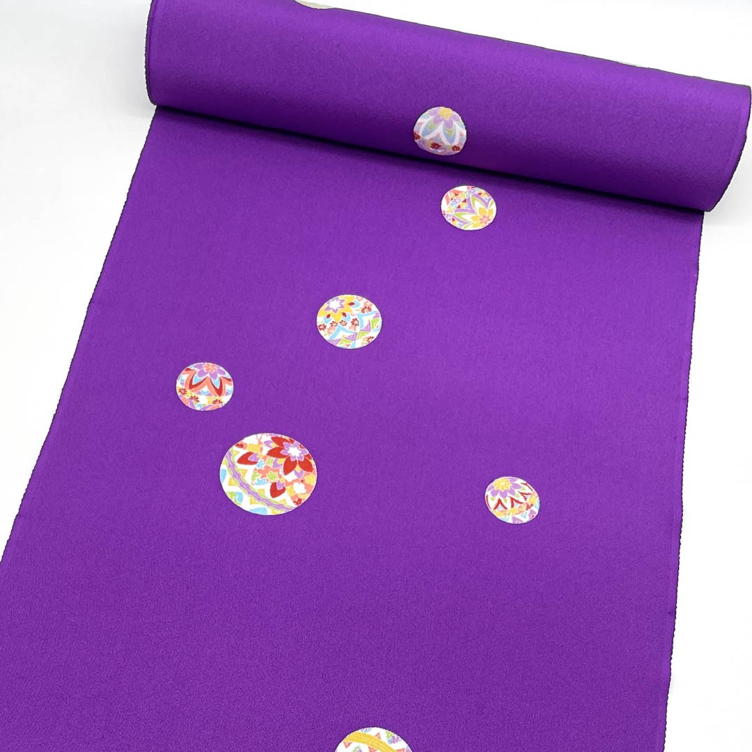 反物 小紋 正絹 紫色(むらさきいろ) 丹後ちりめん 毬 古典柄 NEWランク 紫系 1130001071920