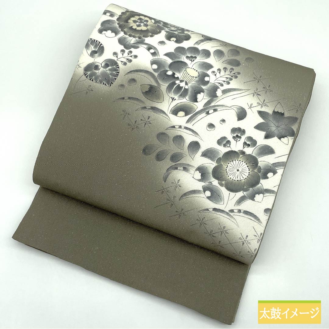 袋帯 正絹 利休鼠色(りきゅうねずみいろ) 染め帯 辻ヶ花 帯丈460cm Sランク ポイント柄 セミフォーマル グレー系 1123014972422