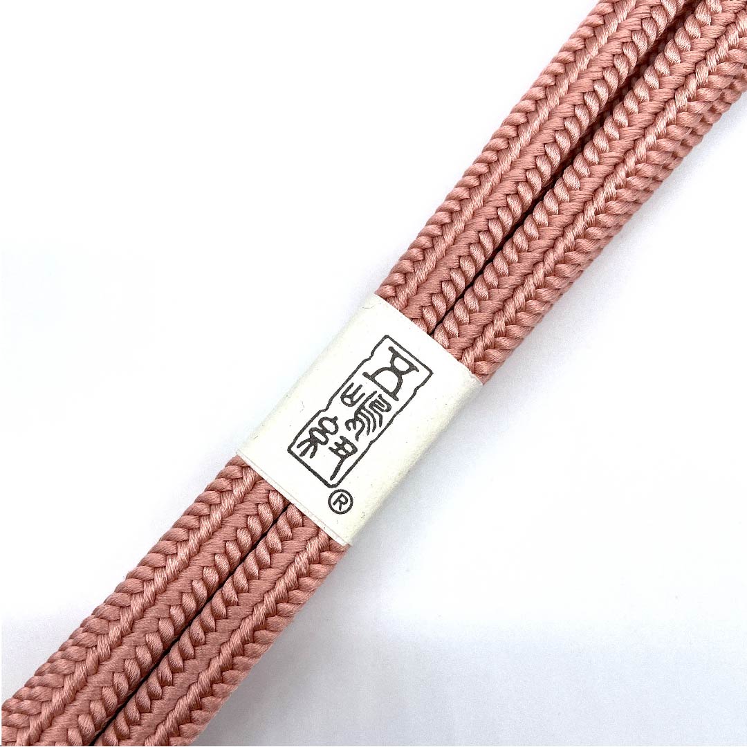 (New old stock) Obi-jime (belt fastener) made of pure silk, quarter-length cord, light pink plum color (usukoubaiiro), Goshima cord, crown (yurugi), Edo braid, length approx. 162cm, width approx. 1cm, casual, S rank, pink, 1135000352913