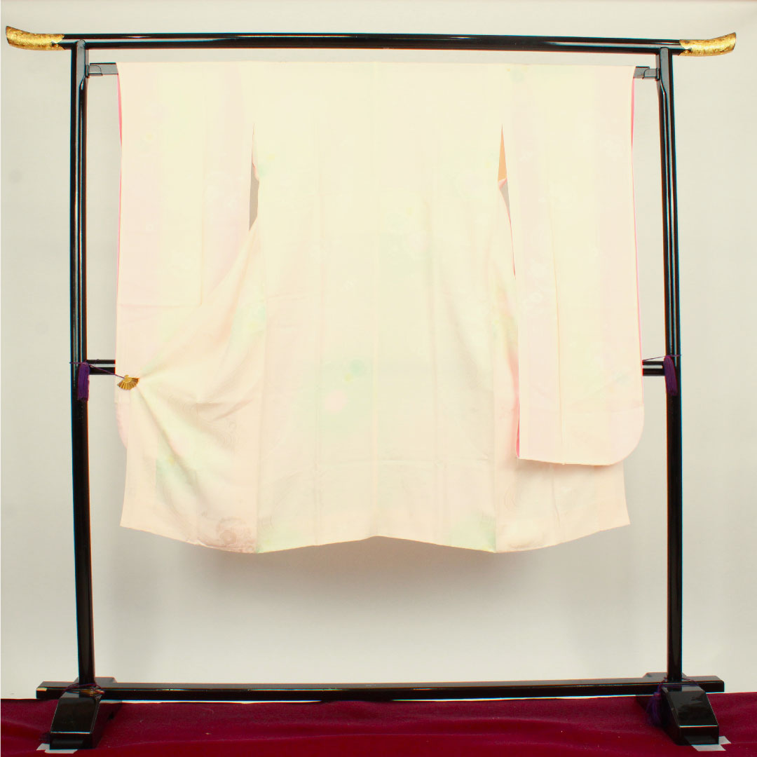 長襦袢 正絹 身丈124cm 裄丈64cm 単衣 振袖用 ボカシ染 雪輪 椿 Aランク ピンク系 1129000393113