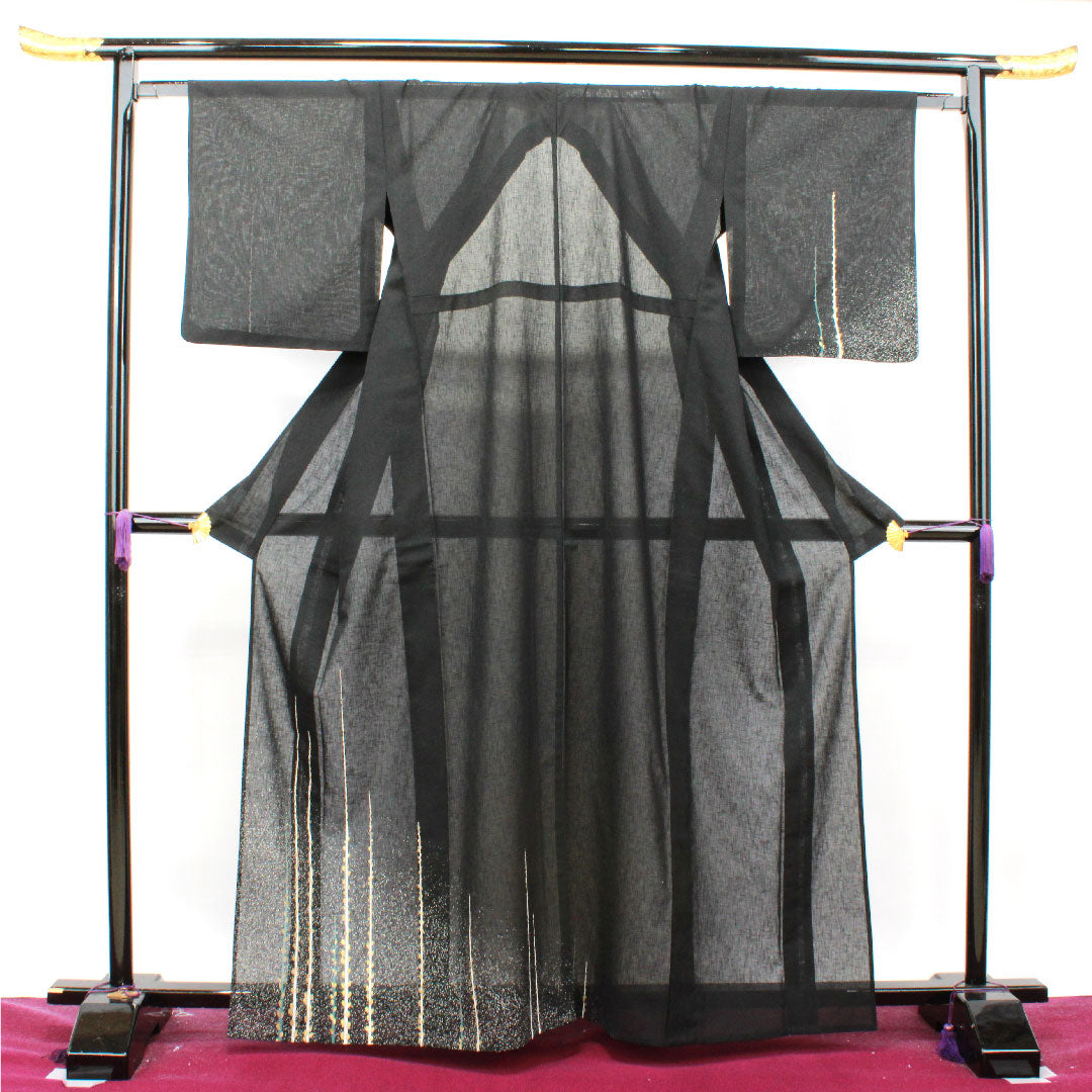 Summer pure silk formal kimono, length 164cm, sleeve length 63cm, abstract pattern, gauze, S rank, black, 1132001322410