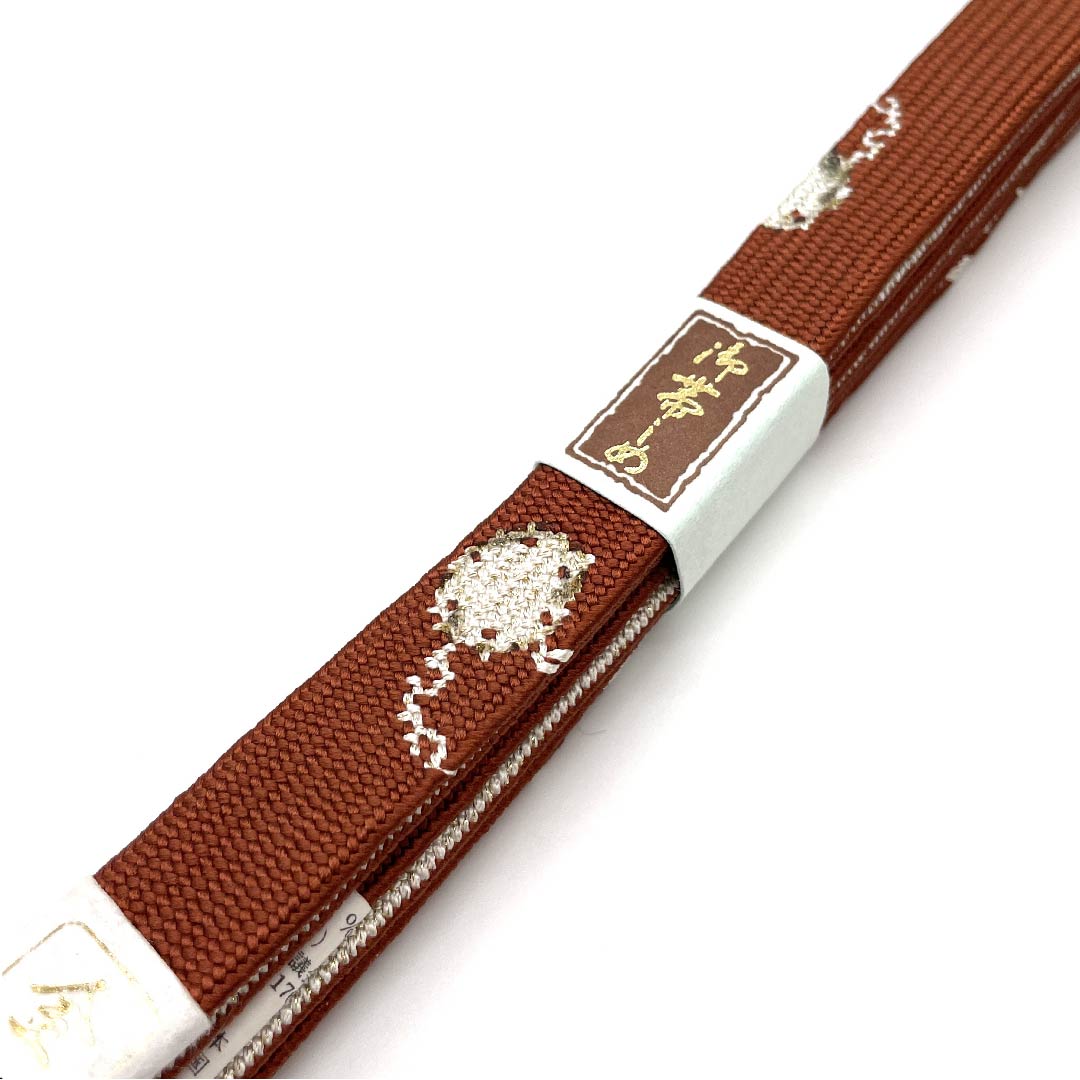 (新古品) 帯締め 正絹 四分紐 赤蘇芳色(あかすおういろ) 金属糸使用 翠嵐工房 金彩 長さ約162cm 幅約1.5cm セミフォーマル Sランク 茶系 1135001712914