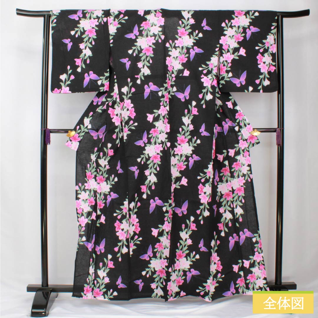 浴衣 身丈162cm 裄丈62.5cm S 絞り浴衣 梅 紺色 綿 美品 名品 【中古  