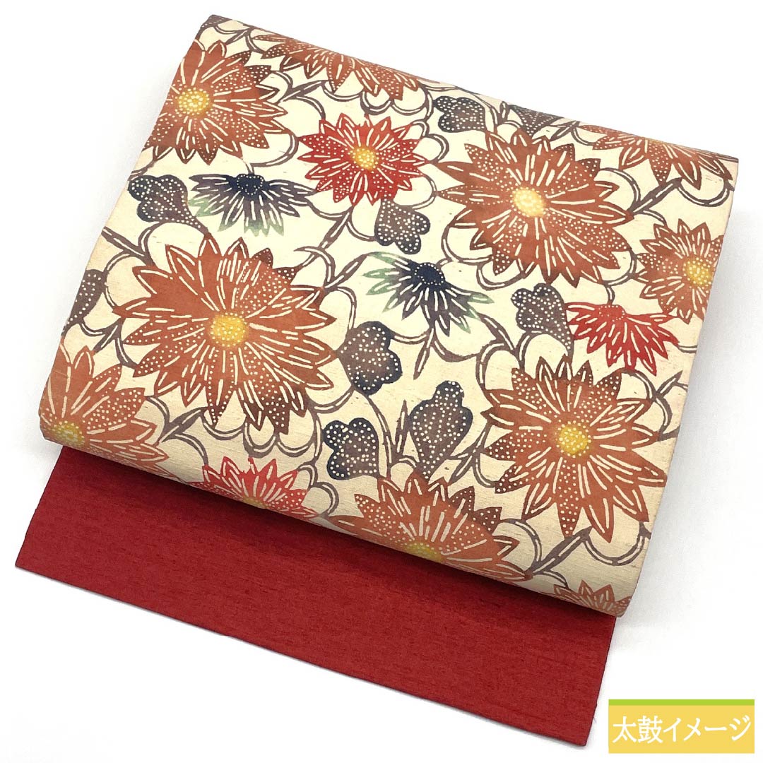 正絹 縮緬 染め名古屋帯 更紗 平和屋着物○全通柄 九寸名古屋帯 型染め 更紗花文