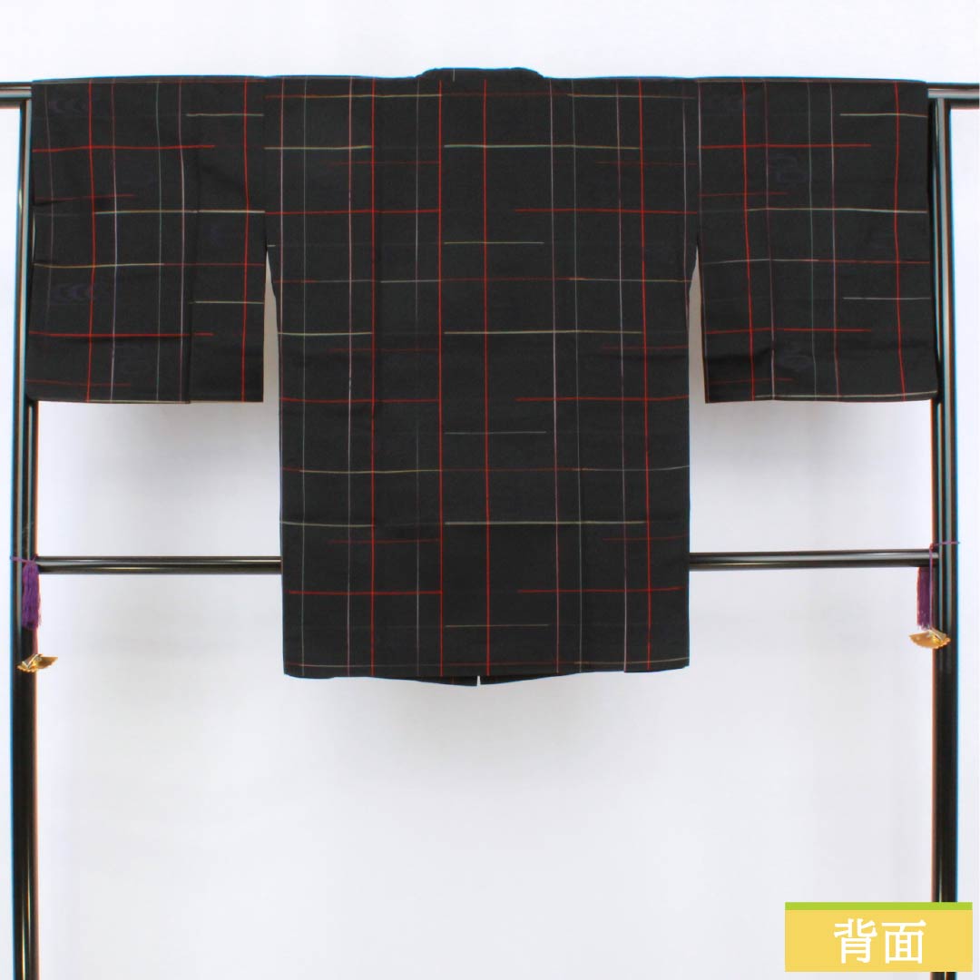 道行コート ポリエステル Sランク 身丈84cm 裄丈65cm 格子 単衣 黒系 1117001342910