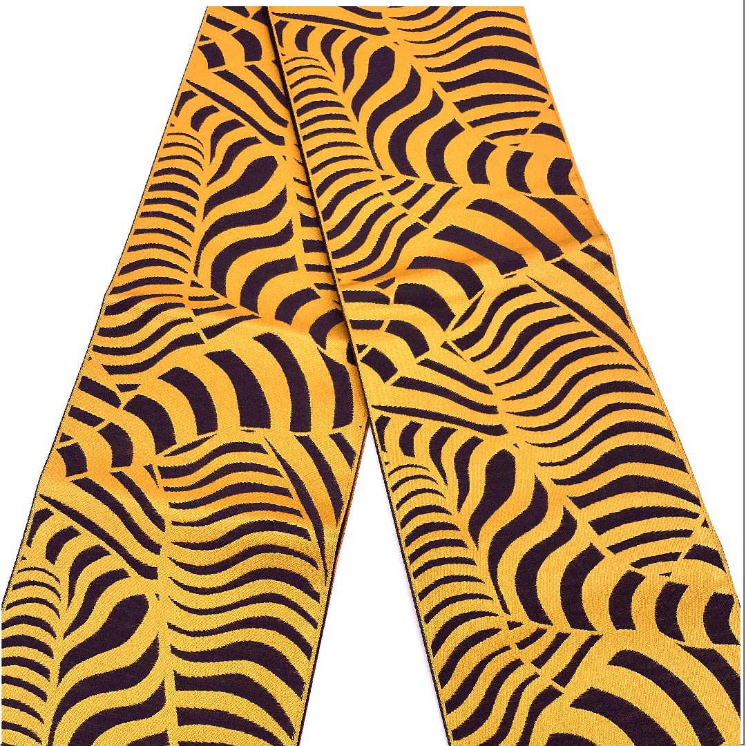 (未仕立)半幅帯 ポリエステル 橙色(だいだいいろ) 幾何学模様 縞 帯丈358cm 橙系 Sランク 1125001272326