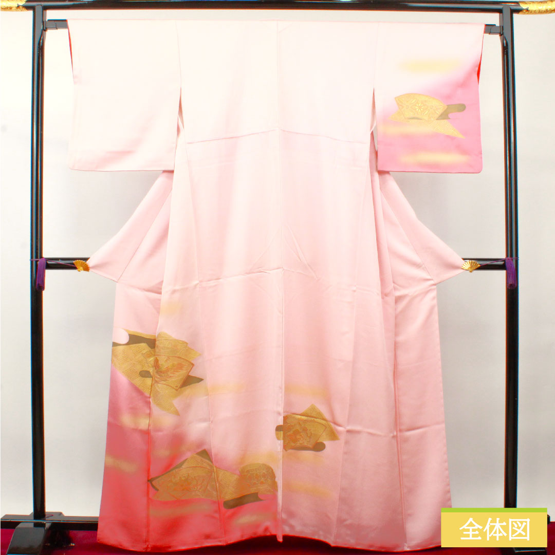 訪問着 正絹 袷 身丈163.5cm 裄丈65cm 浅紅色 汕頭刺繡 丹後ちりめん Sランク ピンク系 1112003542413