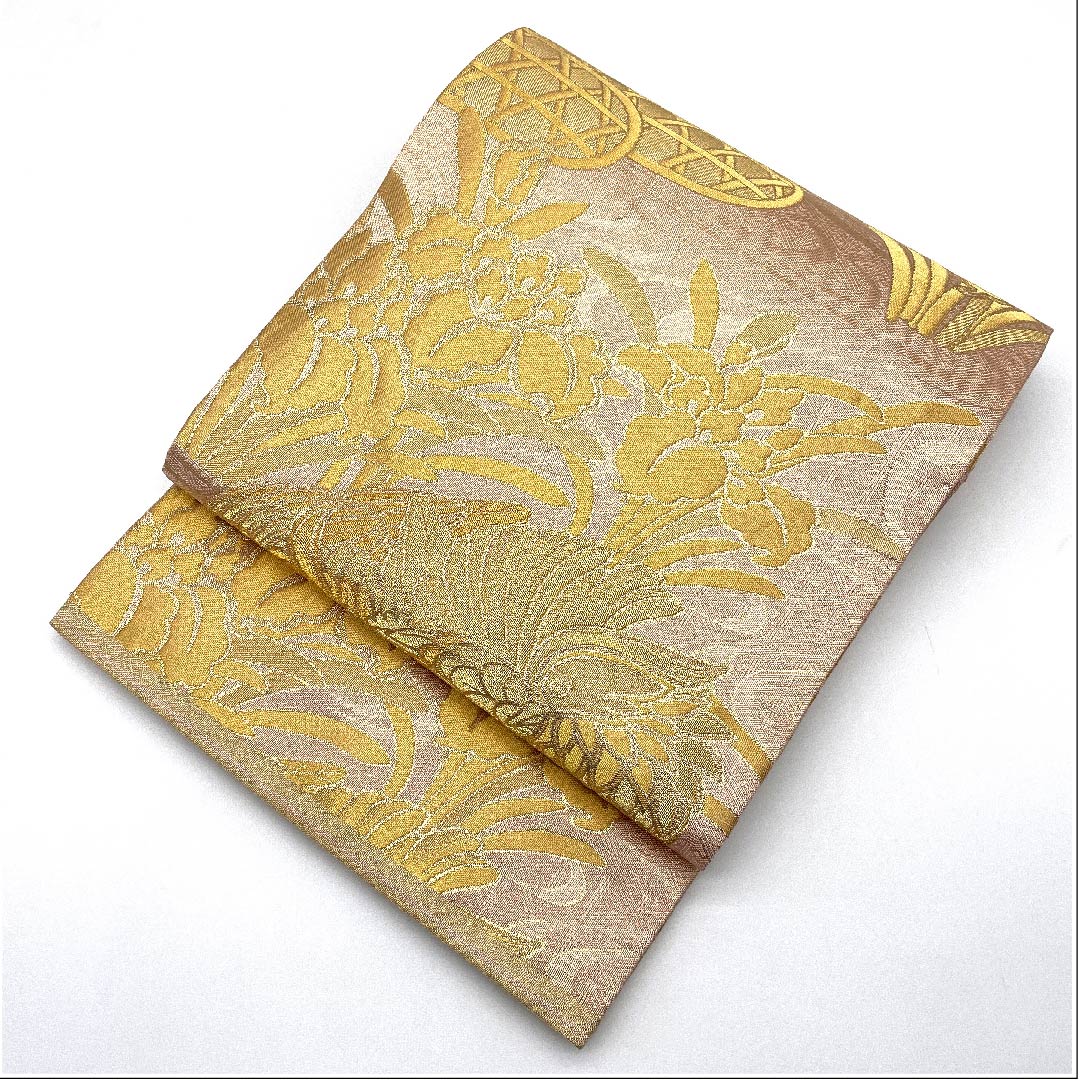 袋帯 乙女色 佐賀錦 鴛鴦 杜若 帯丈443cm 正絹 Sランク 全通 フォーマル ピンク系 1123005652313