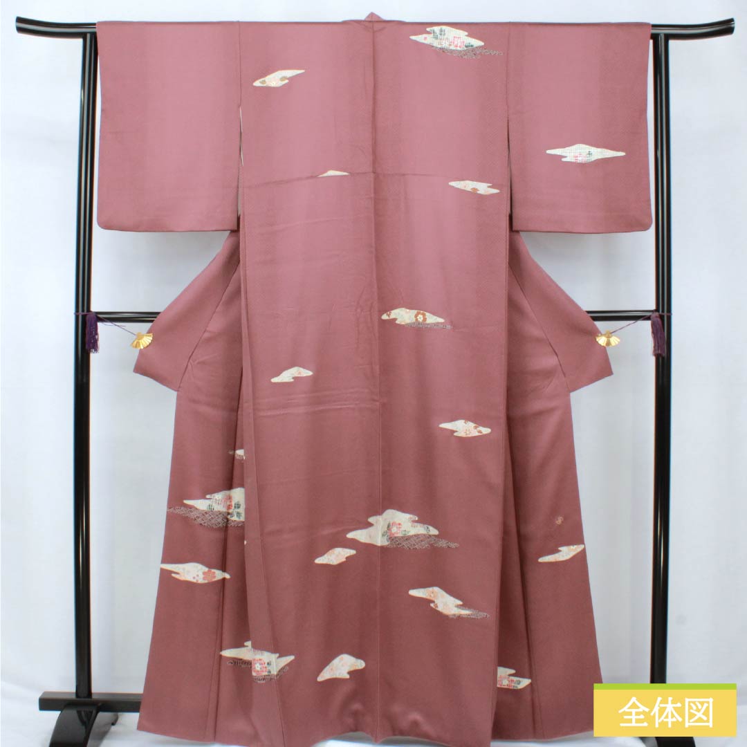 訪問着 正絹 Sランク 袷 身丈162.5cm 裄丈62cm 紅鳶色(べにとびいろ) 京友禅 吉祥文様 付下げ 赤系 1112006572412