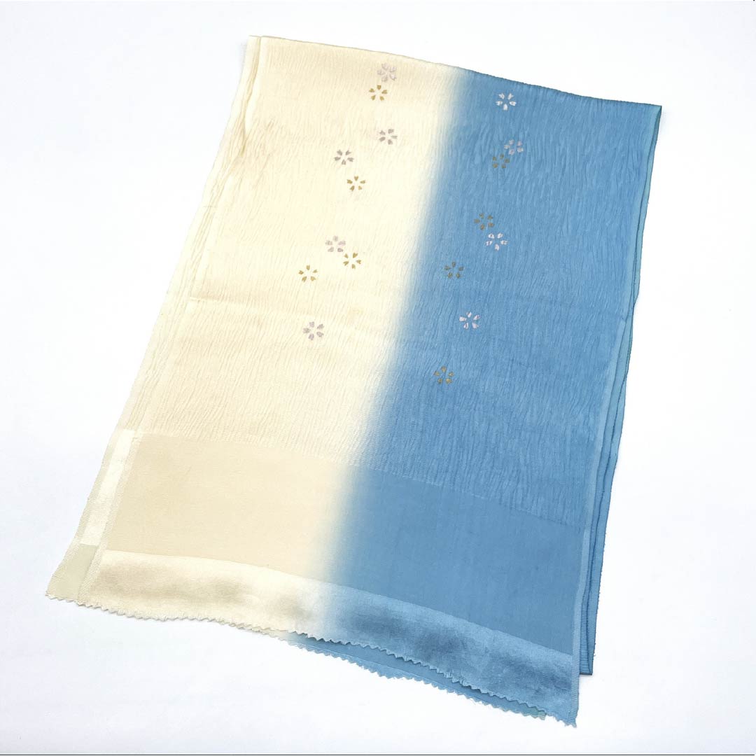 帯揚げ 正絹 Aランク カジュアル 練色(ねりいろ) 水色(みずいろ) ぼかし バイカラー 長さ約172cm 幅約29cm グラデーション系 1136004763999