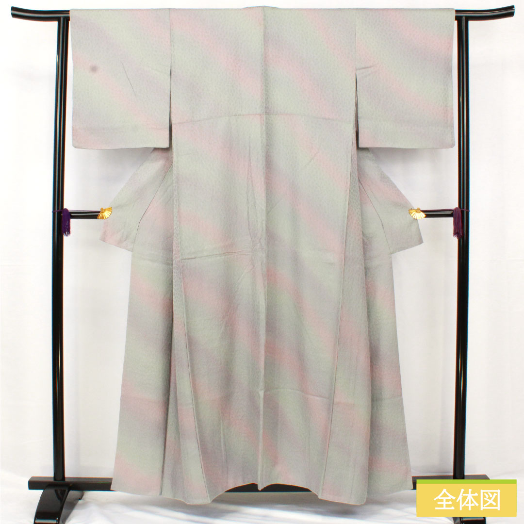 小紋 正絹 身丈156.5cm 裄丈63.5cm 袷 ボカシ染 一つ紋 丸に抱き茗荷 Aランク グラデーション系 1115004783399