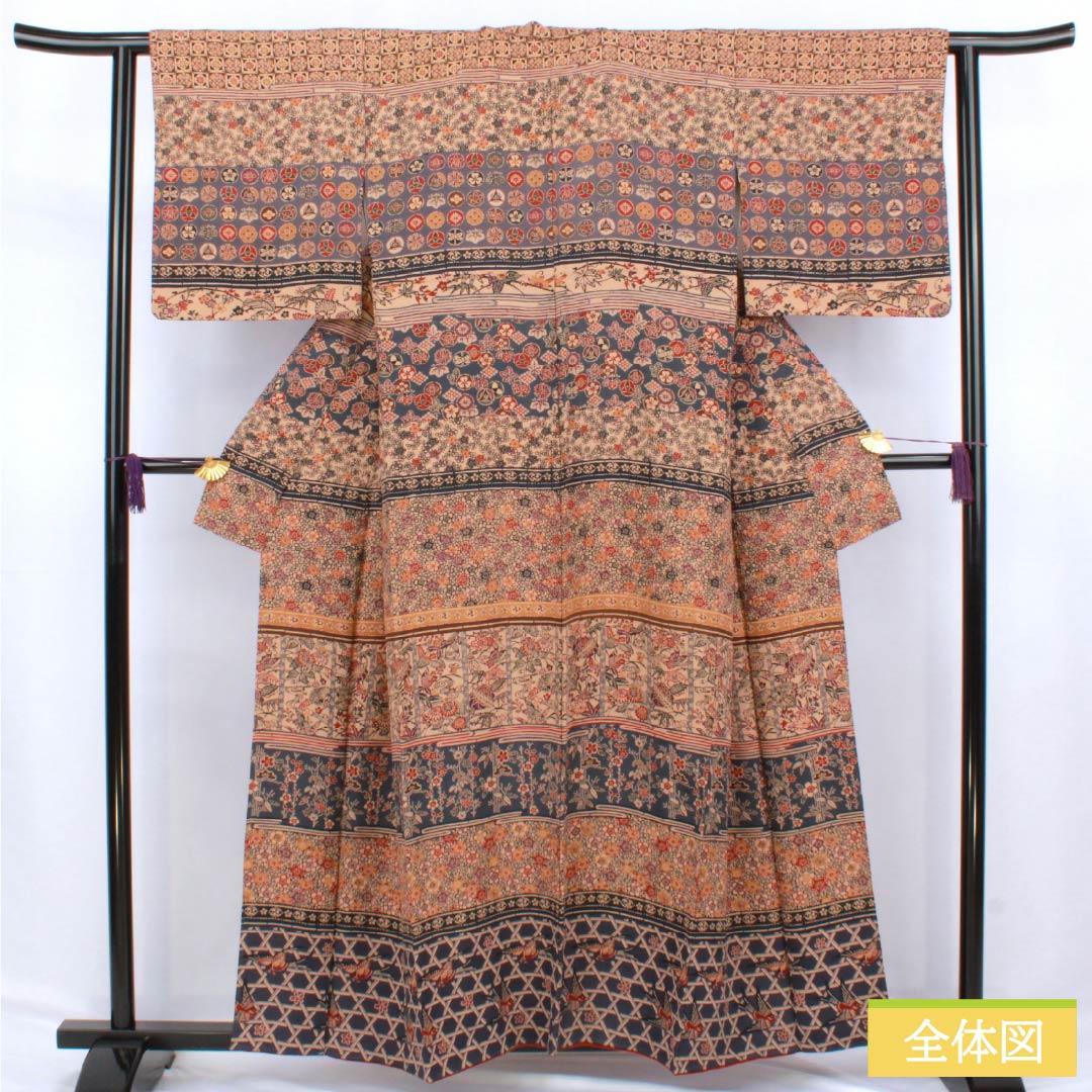 訪問着 正絹 Aランク 袷 身丈156.5cm 裄丈61.5cm 丁子茶色(ちょうじちゃいろ) 京紅型 吉祥文様 橙系 1112006253326
