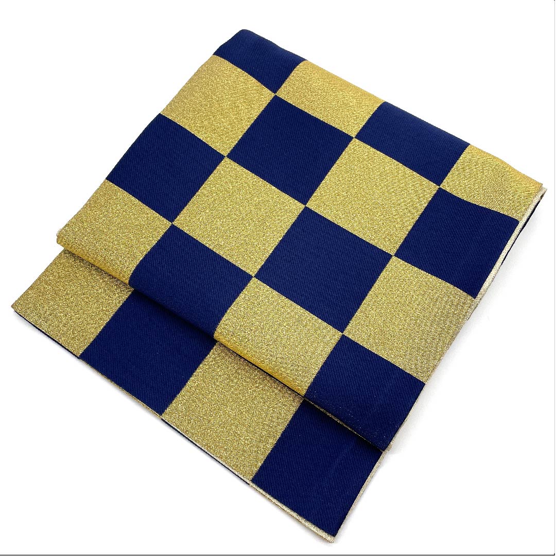 袋帯 金色 振袖用 市松 帯丈440cm 正絹 Aランク 六通 フォーマル 金系 1123006313321