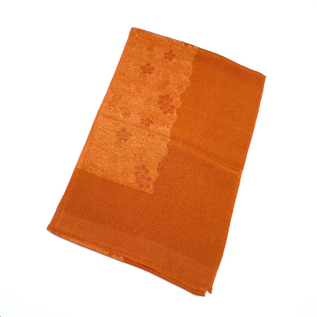 (New old stock) Obiage, pure silk, formal, pomegranate color, cherry blossom, new old stock, length 172cm, width 29.5cm, S rank, orange, 1136000242926