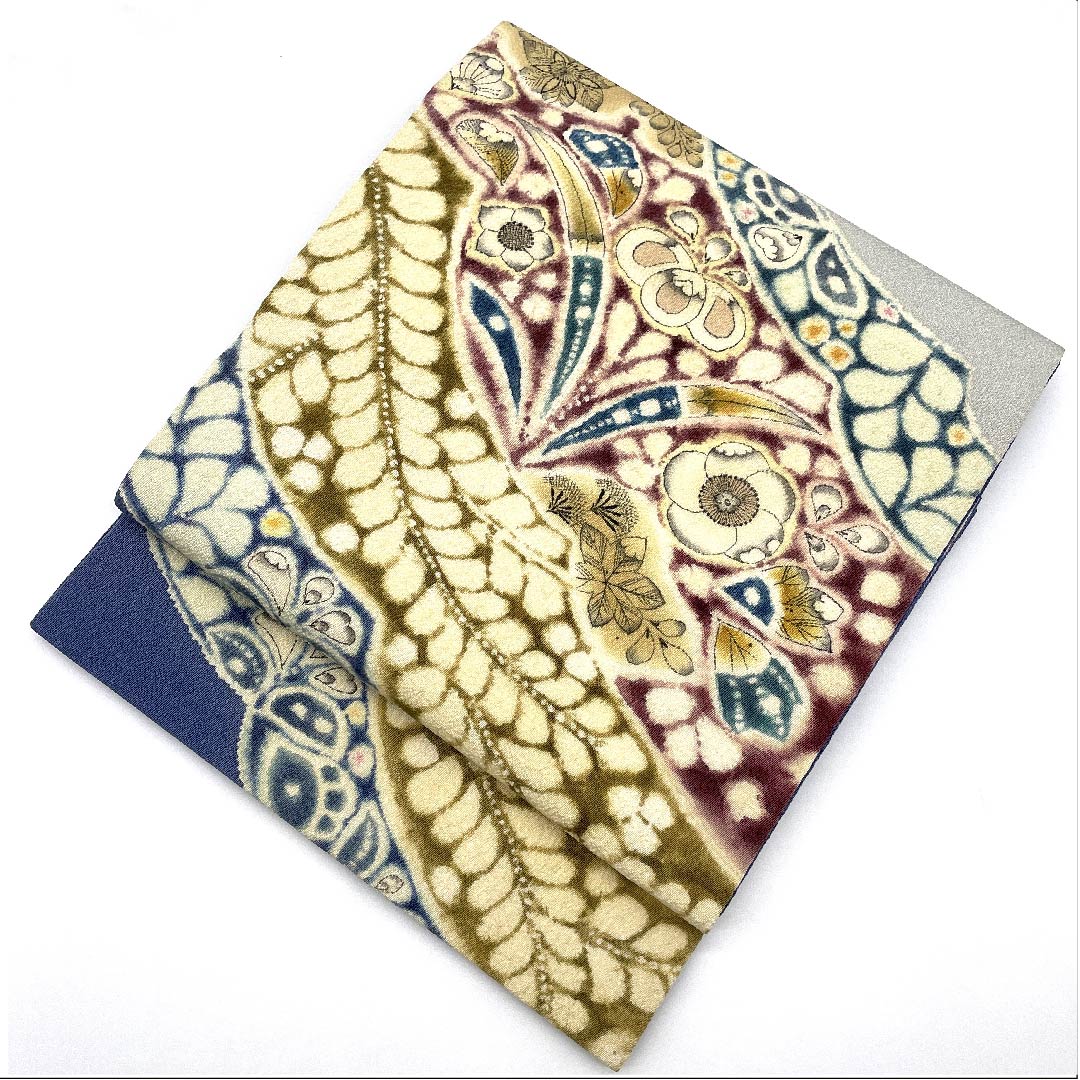 名古屋帯 江戸納戸色 作家物 辻ヶ花 帯丈368cm 正絹 優品 ポイント柄 カジュアル 水色系 1124004013324 開き仕立て