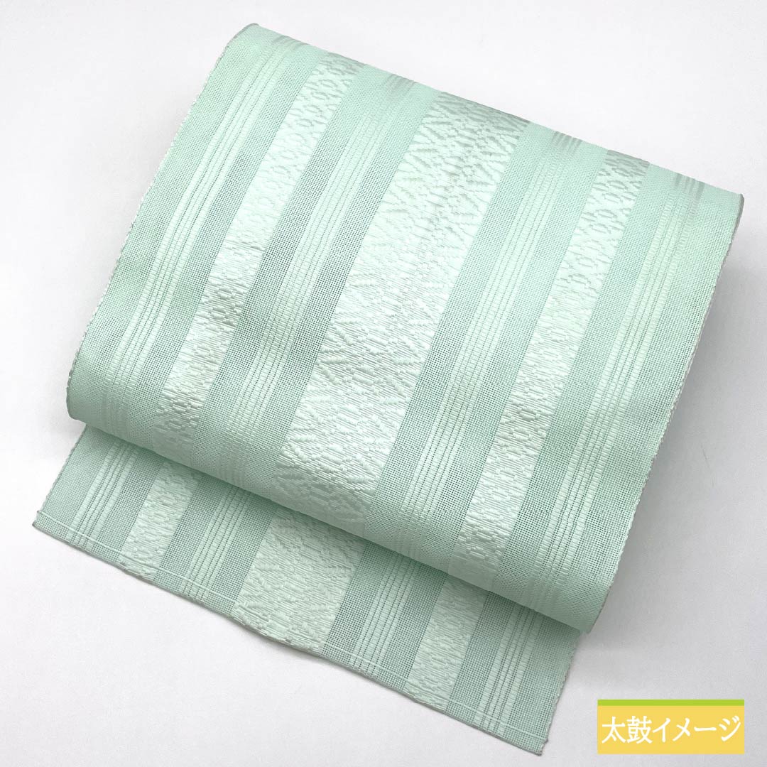 名古屋帯 正絹 薄浅葱色(うすあさぎいろ) 夏帯 博多織 献上柄 帯丈358cm Sランク 全通 カジュアル 緑系 1124006722319 松葉仕立て