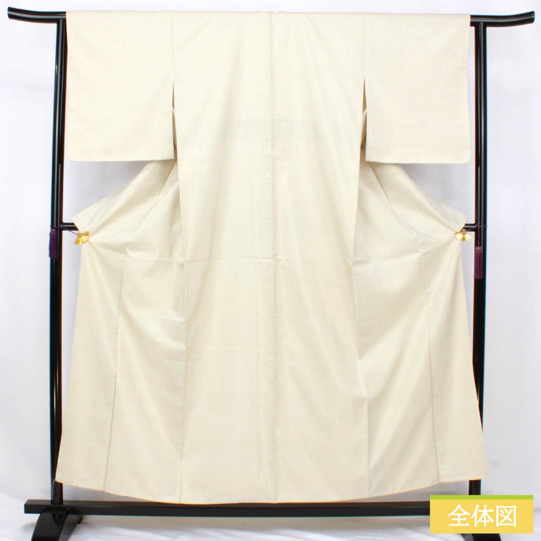 紬 正絹 Sランク 身丈157cm 裄丈63.5cm 生成り色(きなりいろ) 白大島 蚊絣 しつけ糸付き 袷 白系 1116004362311