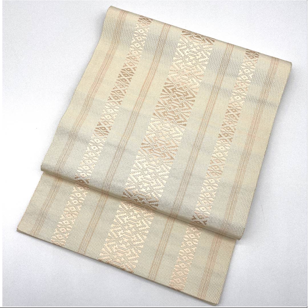 名古屋帯 砥粉色 博多織 献上柄 帯丈344cm 正絹 Aランク 全通 セミフォーマル ピンク系 1124004943313 松葉仕立て