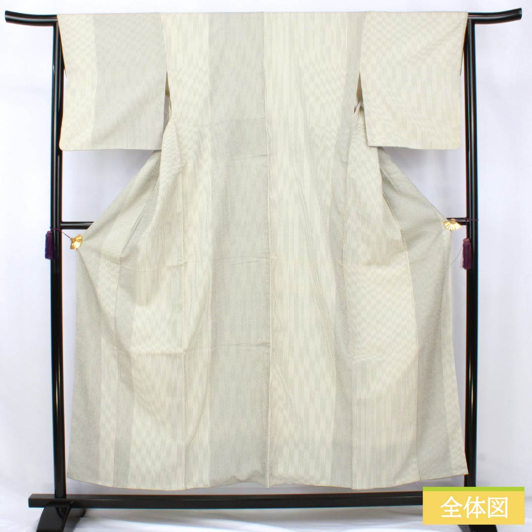紬 正絹 Aランク 身丈154cm 裄丈62cm 乳白色(にゅうはくしょく) 塩沢紬 縞 袷 白系 1116004573211