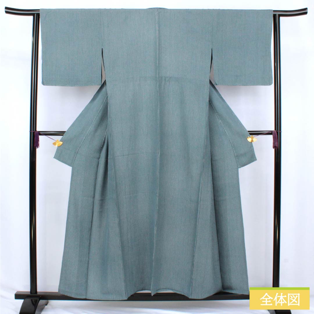 小紋 正絹 Sランク 身丈155cm 裄丈63.5cm 単衣 御召御納戸色(おめしおなんどいろ) 江戸小紋 縞 青系 1115007372317