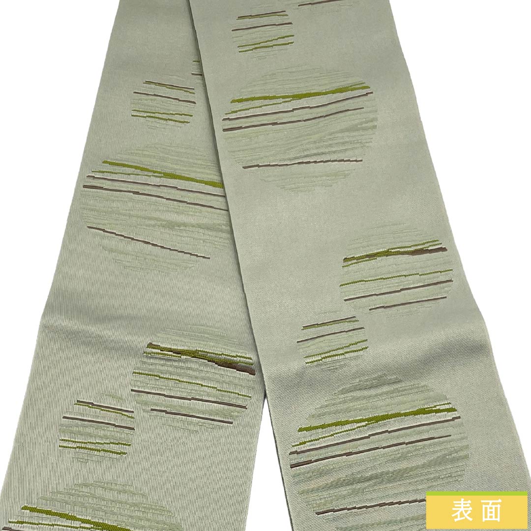 (新品)半幅帯 ポリエステル NEWランク 蝋色(ろういろ) 柳鼠色(やなぎねずいろ) 丸に縞 市松 帯丈392cm グレー系 1125006101322