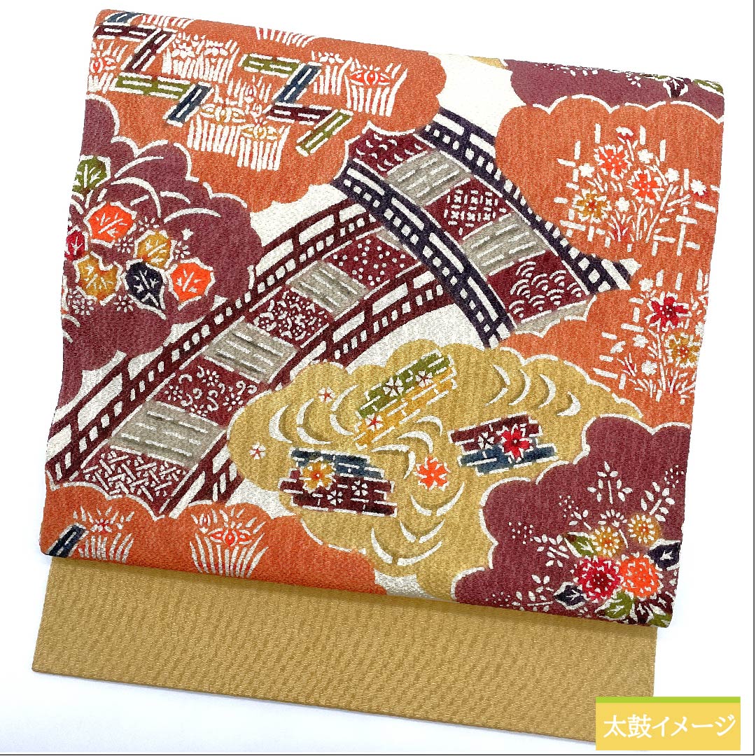 名古屋帯 生成り色 型染 京紅型 古典柄 雲取り ちりめん地 帯丈362cm 正絹 Sランク 六通 カジュアル 白系 1124005802311 名古屋仕立て