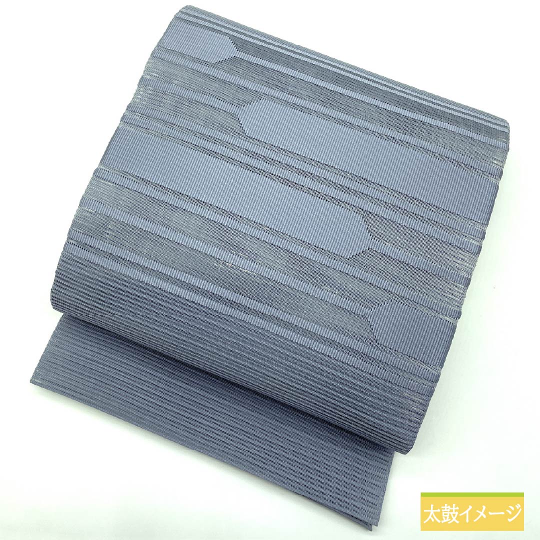 名古屋帯 青袋鼠色(せいたいねずいろ) 夏帯 抽象模様 帯丈373cm 正絹 Sランク ポイント柄 カジュアル 青系 1124008722317 松葉仕立て