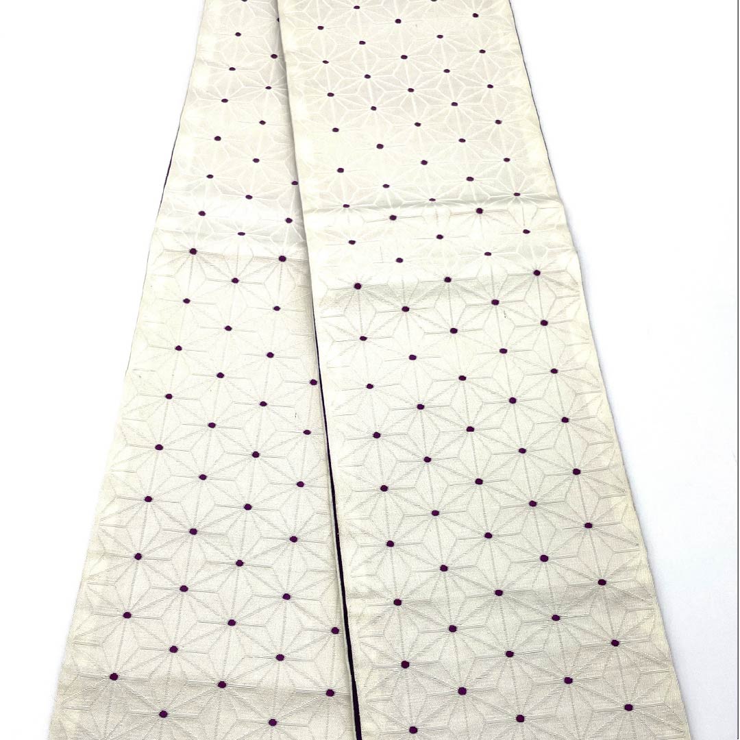 (未仕立)半幅帯 木綿 麻の葉 帯丈346cm 白系 Aランク 1125001653311