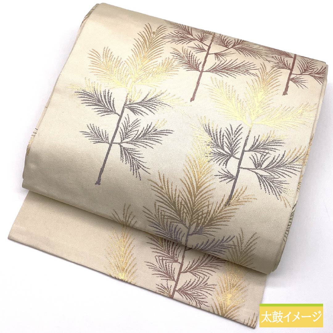 Nagoya Obi, Natural Color (Kinariiro), Wood and Plant Pattern, 361cm Long, Pure Silk, S-Rank, Full Length, Semi-Formal, Cream, Item Number: 1124008432315, Nagoya Style