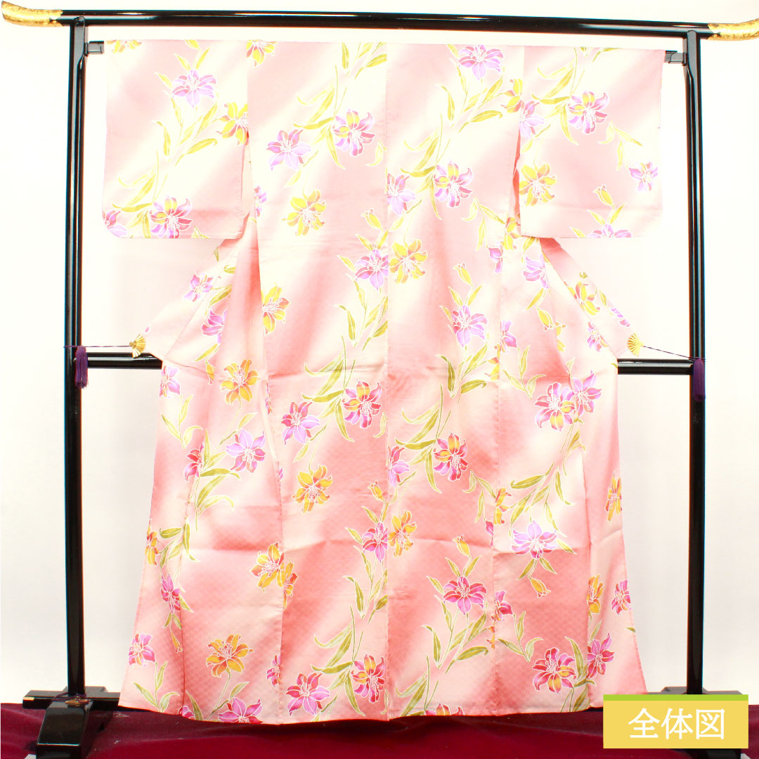 浴衣 木綿 身丈162.5cm 裄丈67.5cm Sランク 単衣 ピンク系 カサブランカ 1118004812413