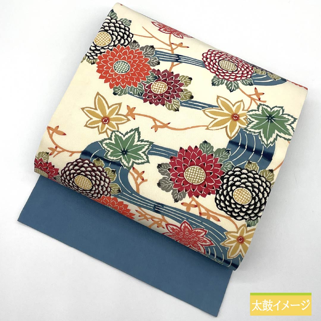 リサイクル着物】名古屋帯 生成り色（きなりいろ） 京紅型 紅型調模様