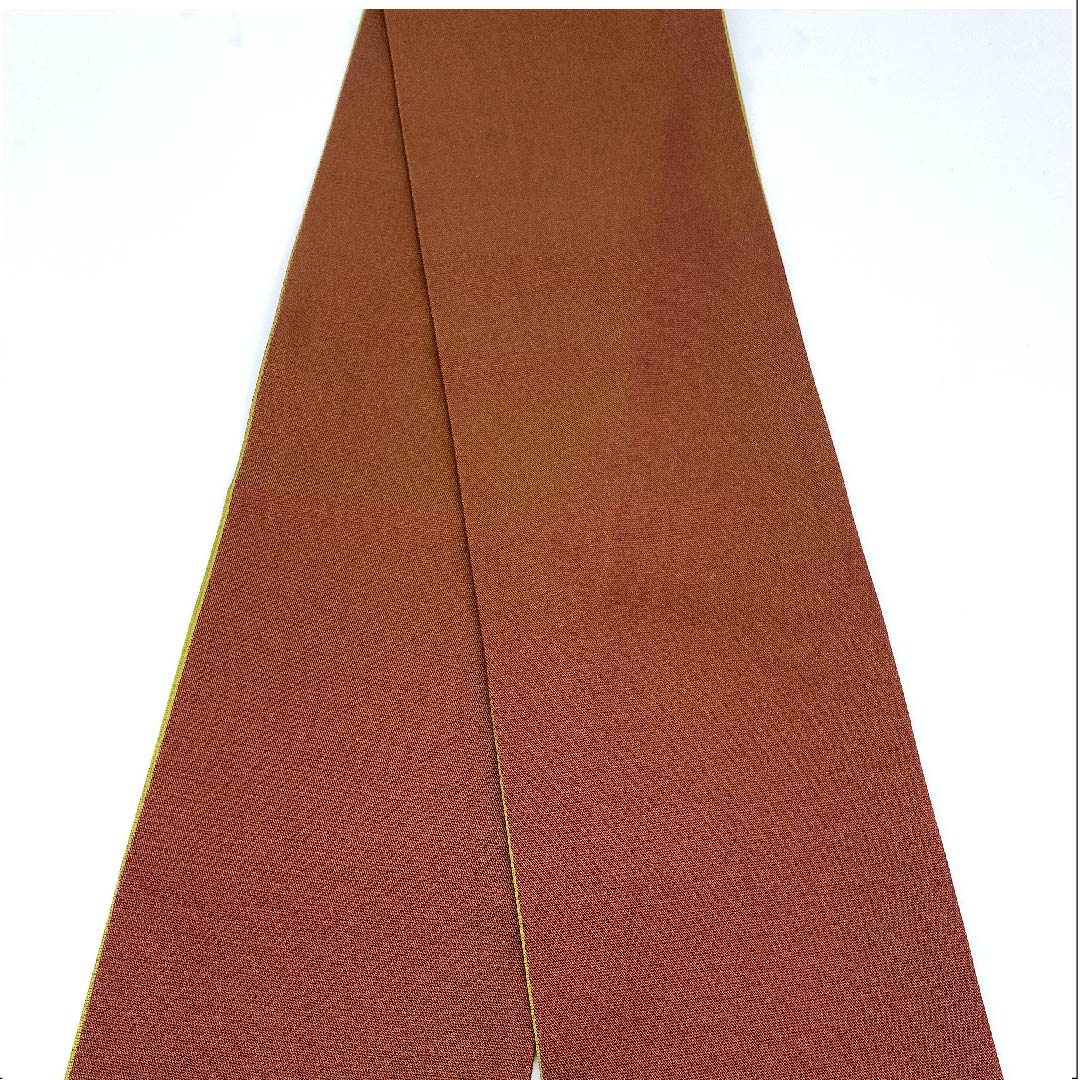 (未仕立)半幅帯 ポリエステル 朽葉色(くちばいろ) 朱殷色(しゅあんいろ) 無地 帯丈382cm 緑系 Sランク 1125001132319