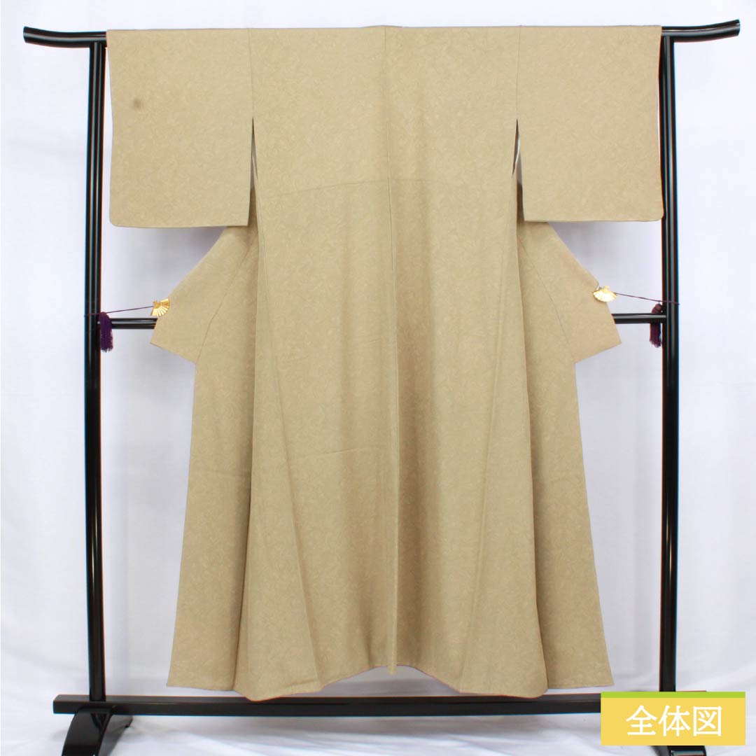 小紋 正絹 身丈150cm 裄丈64.5cm 袷 茅色(かやいろ) 墨流し染 しつけ糸付き Sランク ベージュ系 1115006292125