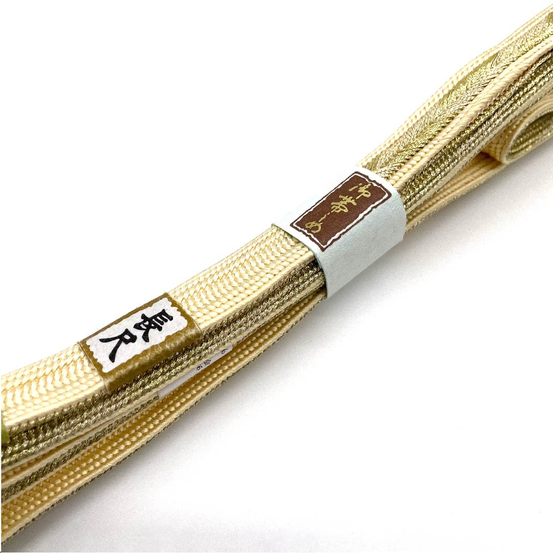 (New old stock) Obijime (belt fastener) Pure silk, quarter-length cord, Mitsudasouiro (Mitsudasou-iro), Iga braid, Iga Maezawa Kobo, traditional craft, length approx. 186cm, width approx. 1.5cm, semi-formal, S rank, cream color, 1135000862915