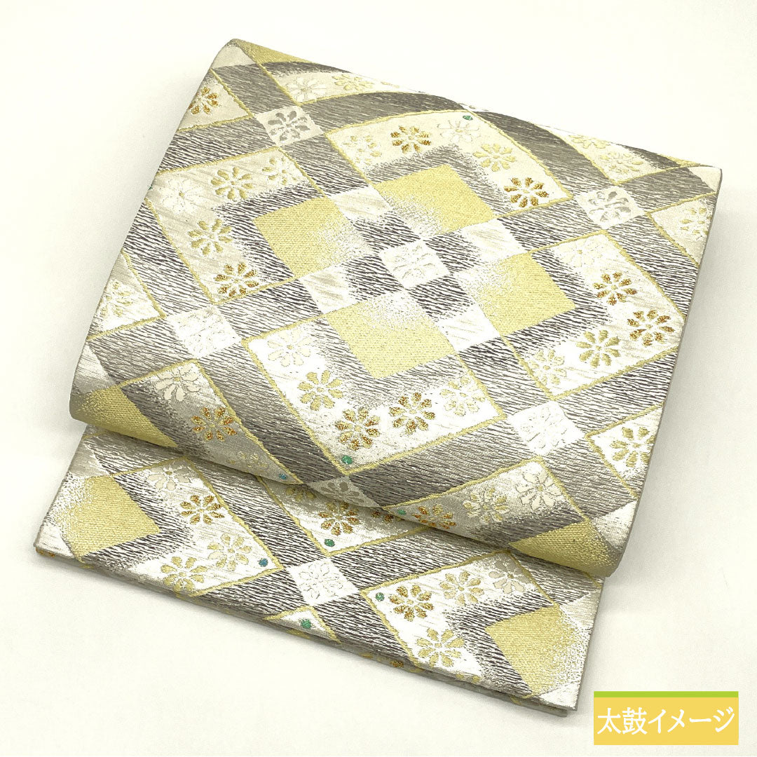 袋帯 正絹 Aランク 夢小路 西陣織 みらくるコート加工 帯丈432cm 六通 フォーマル 銀系 1123016903322