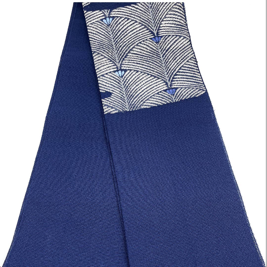半幅帯 ポリエステル 韓藍色(からあいいろ) 松 ポイント柄 古典柄 帯丈376cm 紺系 Sランク 1125001052318
