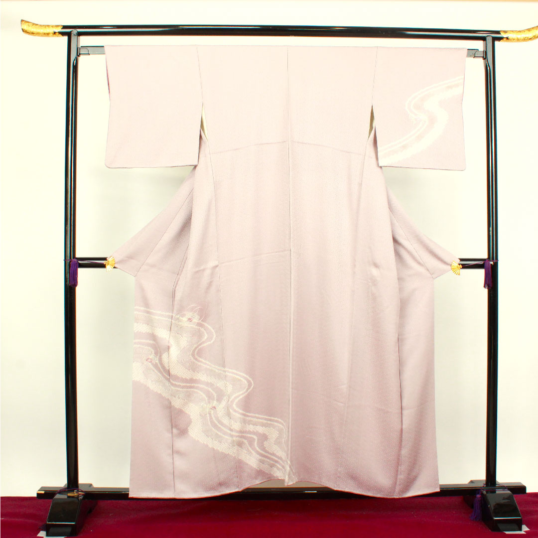 Homongi, lined, length 155cm, sleeve length 63cm, grape color, tie-dye, embroidery, running water, pure silk, A rank, purple, 1112002533320