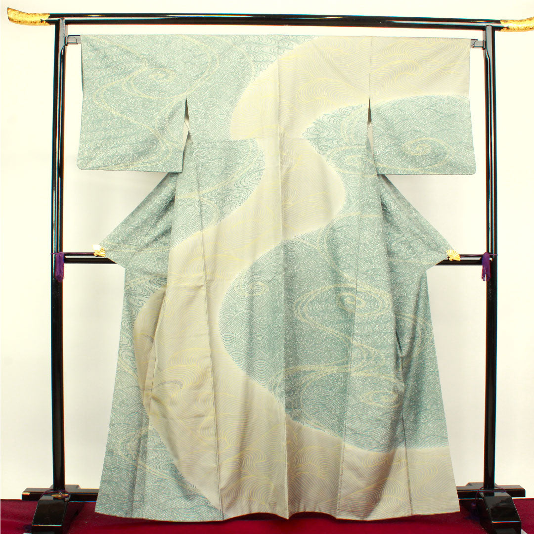 Homongi, lined, length 164cm, sleeve length 66cm, pongee fabric, wave pattern, pure silk, A rank, gradation style, 1112002743499