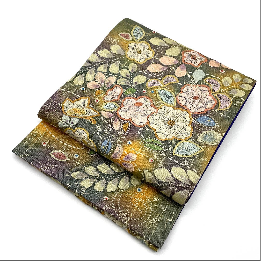 袋帯 藍色鳩羽色(あいいろはとばいろ) 辻ヶ花 ふくれ織 帯丈448cm 正絹 Aランク ポイント柄 フォーマル 紫系 1123005763320