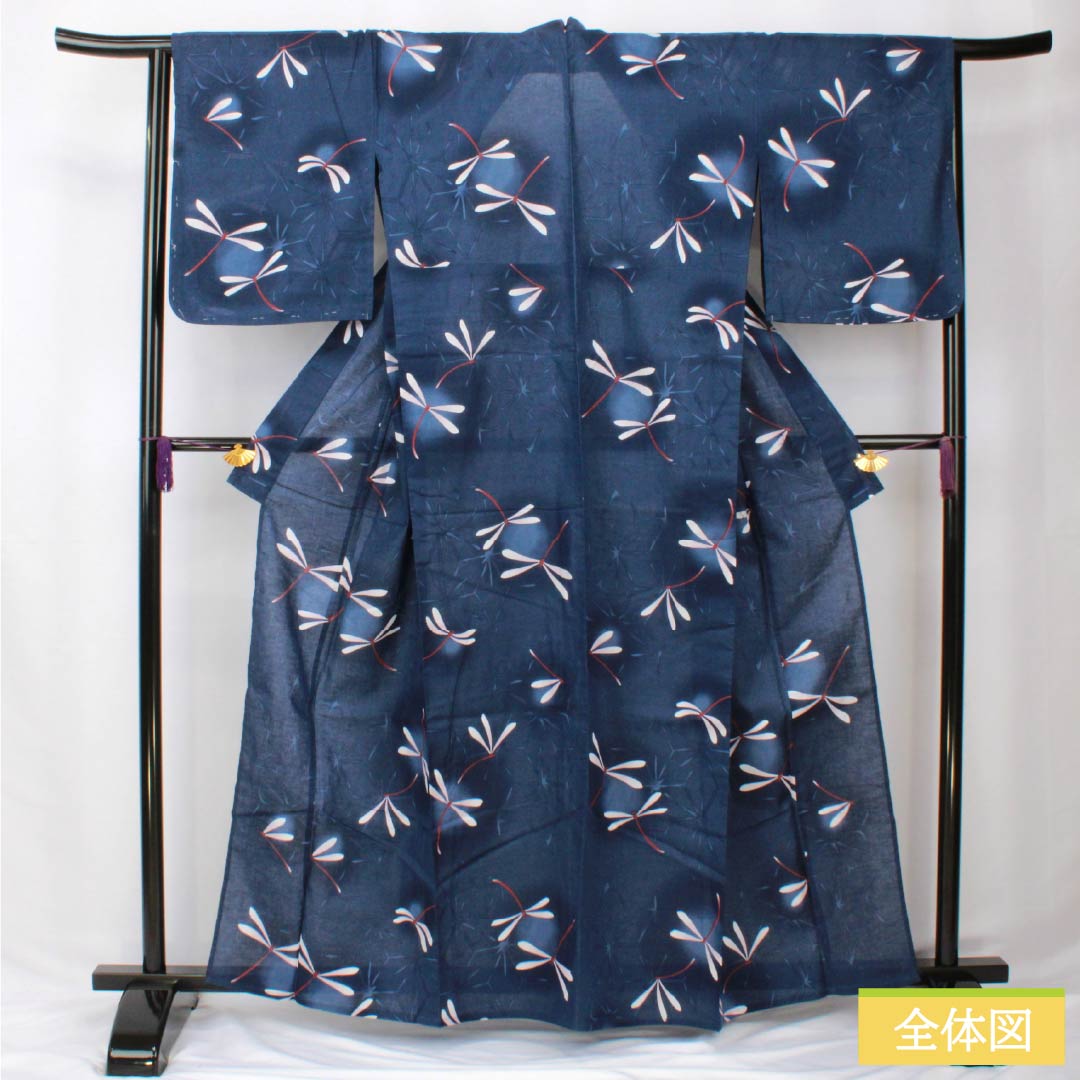 浴衣 木綿 身丈162cm 裄丈65.5cm Sランク 単衣 紺系 紺色(こんいろ) トンボ ラビッサンルーチェ 1118006022418