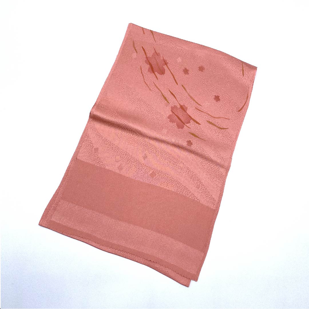 (新古品) 帯揚げ 正絹 フォーマル 珊瑚色(さんごいろ) 桜 新古品 長さ約168cm 幅約29cm Sランク ピンク系 1136000182913