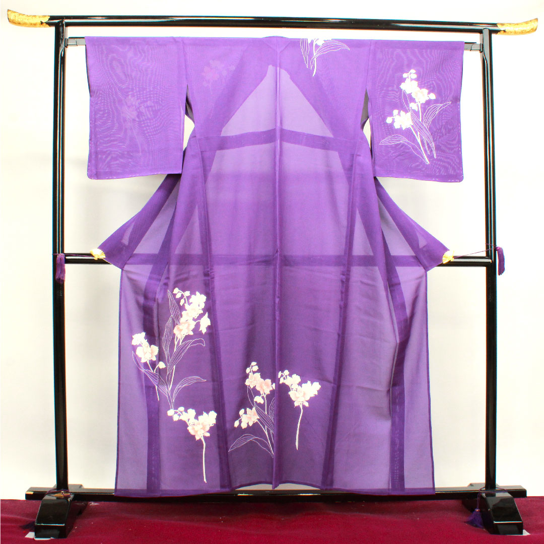 夏物 正絹 訪問着 身丈157.5cm 裄丈64.5cm 菫色(すみれいろ) 抽象花 しつけ糸付き 未使用品 絽 Sランク 紫系 1132000472320