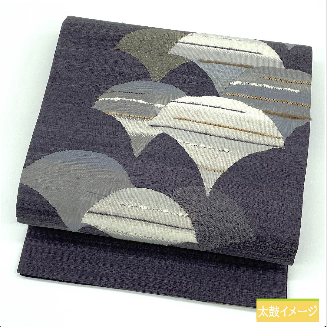 袋帯 正絹 灰紫色(はいむらさきいろ) 扇面 帯丈454cm Aランク ポイント柄 カジュアル グレー系 1123011533422