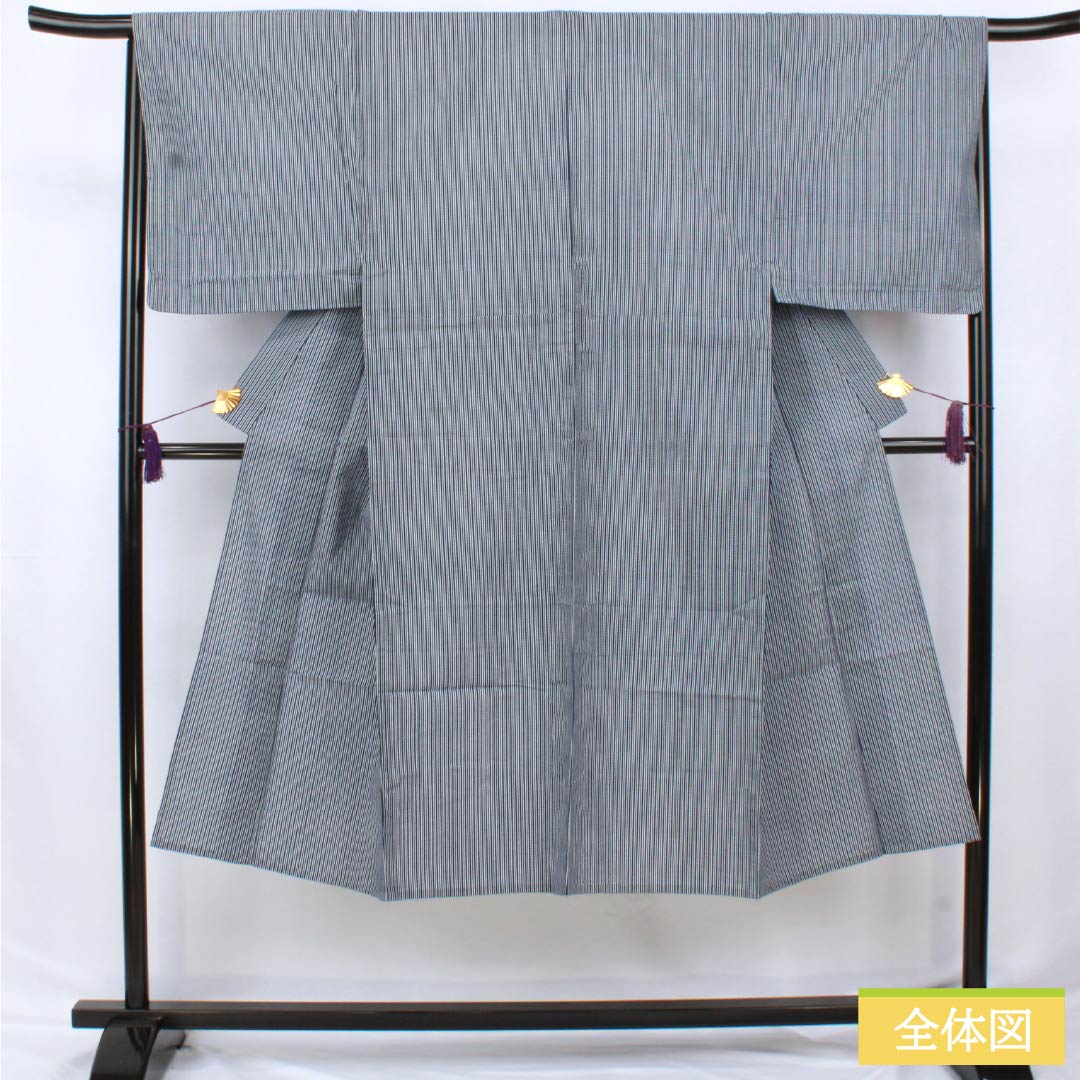 男性用浴衣 木綿 身丈137cm 裄丈67cm 紺色(こんいろ) 縞 Sランク 単衣 紺系 1138000052318