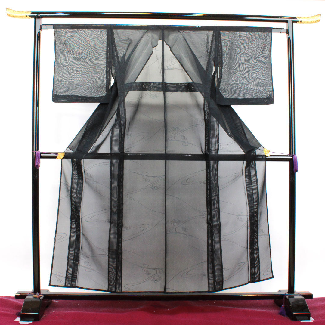 Summer item, pure silk, plain color, length 157.5cm, sleeve length 64cm, abstract pattern, gauze, S rank, black, 1132001122310