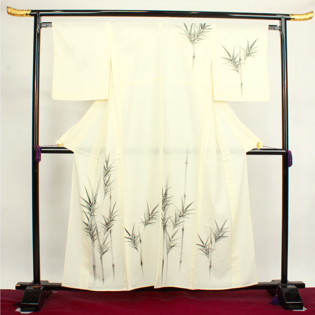 夏物 正絹 訪問着 身丈159cm 裄丈64cm 乳白色(にゅうはくしょく) 竹 絽 Sランク クリーム系 1132000482315