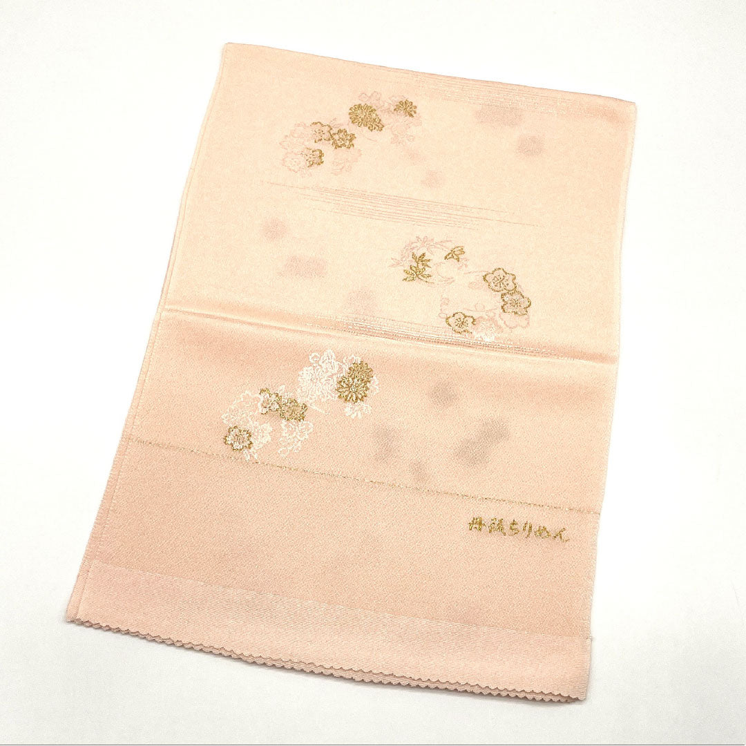 (Like New) Semi-Formal Silk Obiage (Otomeiro) Tango Chirimen (Crepe) with Floral Embroidery, Approximately 176cm Long, 29cm Wide, Pink, Product Number: 1136001301913