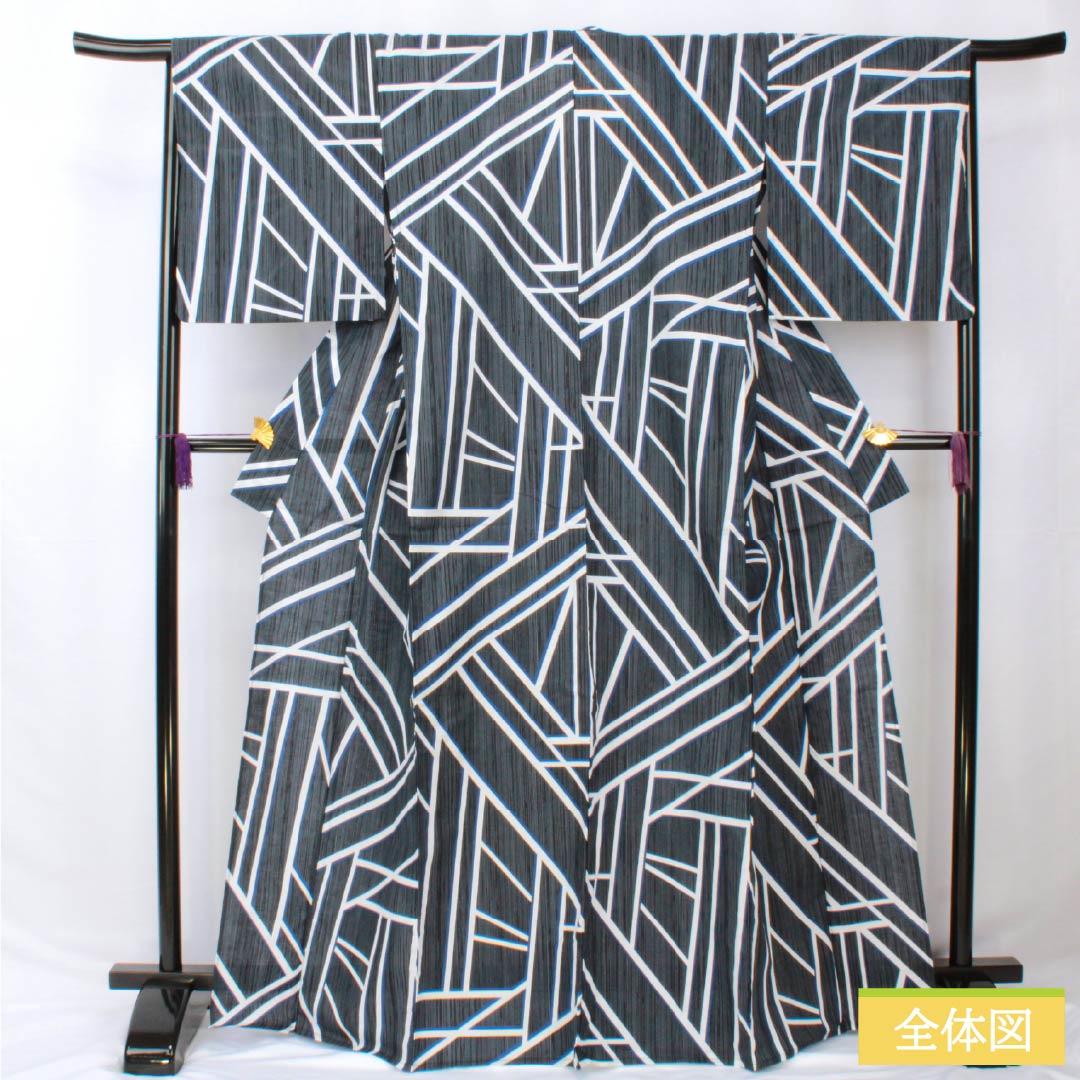 Yukata Cotton Length 166cm Sleeve length 66cm S rank Single layer Black Abstract pattern 1118005612510