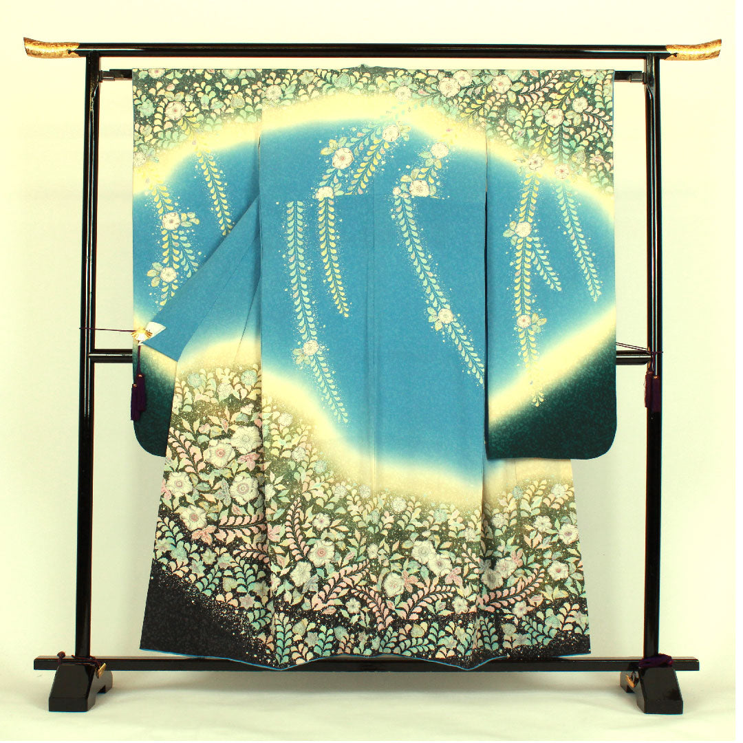 振袖 身丈156cm 裄丈63cm 袷 辻ヶ花 桐屋翠山工房謹製 正絹 Sランク 青系 1113000442317