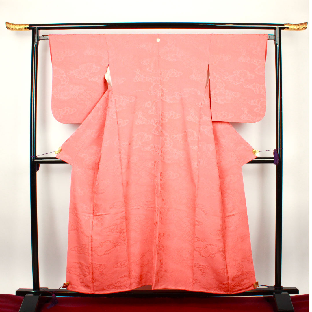 色無地 中紅色 辻ヶ花 剣片喰 身丈155.5cm 裄丈64.5cm 袷 正絹 Sランク 朱系 1114000492316